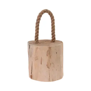 Excellent Houseware Deurstopper Boomstam - Teak Hout - Met Draagtouw - 14 Cm - Natuurlijk Wonen