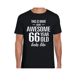 Bellatio Decorations Awesome 66 Years - Geweldig 66 Jaar Cadeau T-shirt - Zwart - Voor Heren - Verjaardag Cadeau - Korte Mouwen Xl
