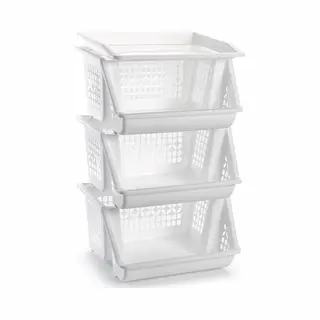 Plasticforte Opbergkrat - Wit - 3 Vakken - 62 Cm - Stapelkratten - Stapelbare Manden