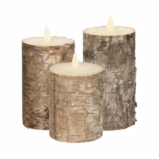 Anna's Collection Set Van 3x Stuks Bruin Berkenhout Led Kaarsen Met Bewegende Vlam - Sfeer Stompkaarsen Voor Binnen