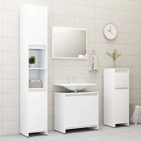 3 Piece Bathroom Furniture Set White Engineered Wood Vidaxl thumbnail
