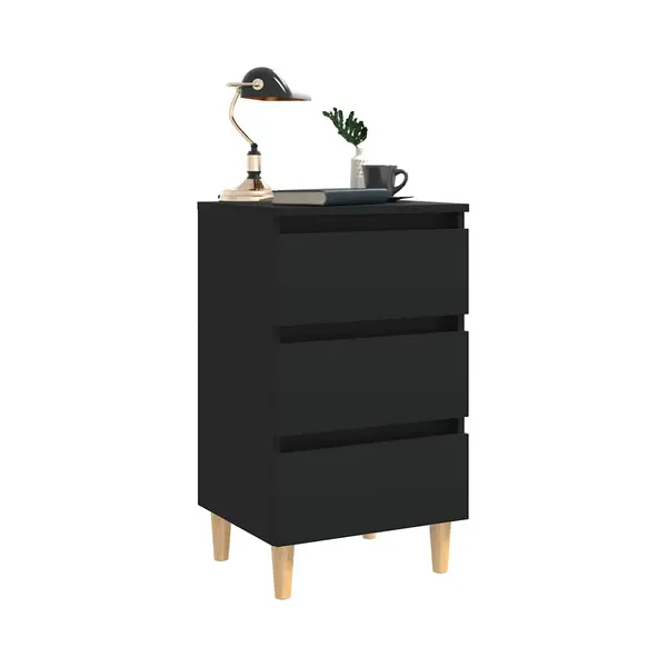 Bed Cabinet With Solid Wood Legs Black 40x35x69 Cm Vidaxl thumbnail