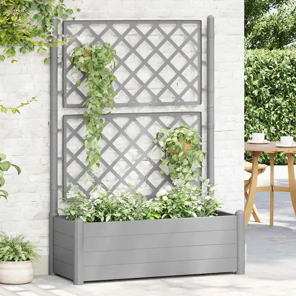 VidaXL - Plantenbak - Met - Latwerk - 100x43x142 - Cm - Pp-steen - Grijs thumbnail