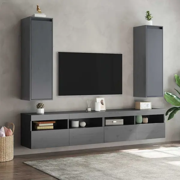Wall Cabinets 2 Pcs Grey 30x30x100 Cm Solid Pinewood Vidaxl thumbnail
