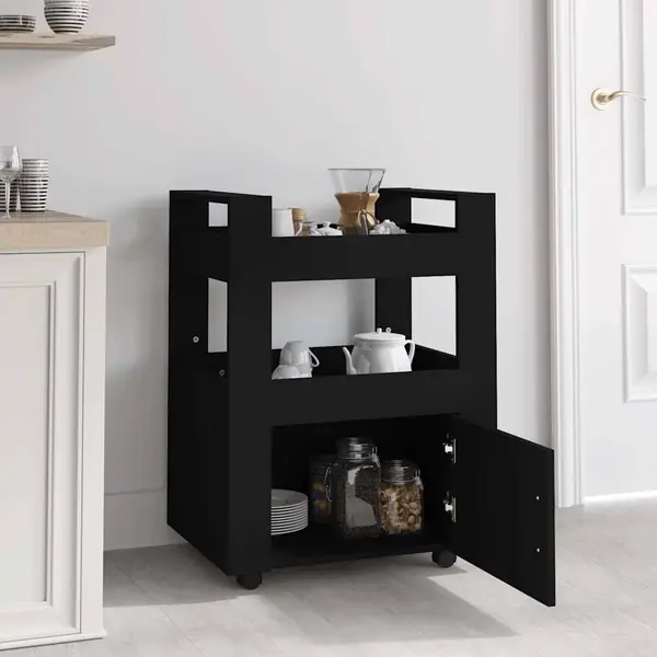 VidaXL Keukentrolley 60x45x80 Cm Bewerkt Hout Zwart thumbnail
