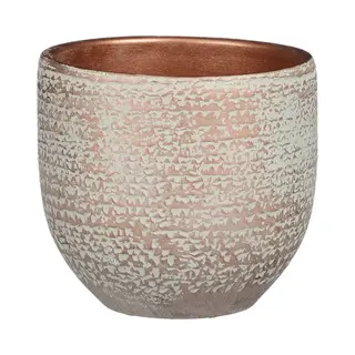 Mica Decorations Plantenpot/bloempot - Terracotta - Koper/wit Flakes Relief- D14/H12 Cm