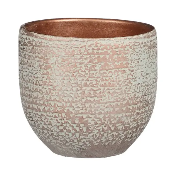 Mica Decorations Plantenpot/bloempot - Terracotta - Koper/wit Flakes Relief- D14/H12 Cm thumbnail