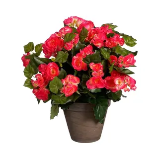 Mica Decorations Begonia - Kunstplant - Donkerroze - 37 Cm