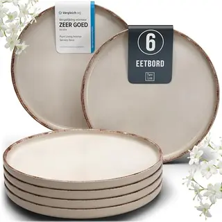 Pure Living Interior Design Steingut Teller Groß 6 Personen Rustic Testsieger, Hochwertiges Landhaussttil Steingut Speiseteller Set, Stylisches Essteller Set, Pure Living In