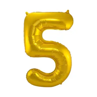 Q2P Ballon Cijfer 5 Jaar Goud 70Cm Verjaardag Feestversiering Met Rietje