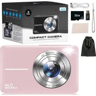 K&L Digitale Camera - Fototoestel - Fotocamera - Compact Camera - Vlog Camera - Voor Kinderen - Inclusief 32GB - Roze