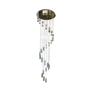 mbc-light Mbc Light -Square - Vide Lamp - Rvs Glans Ophangplaat 60cm - 250cm Lang - Cristal Blokken - G4 Led - Afstandsbediening Dimbaar