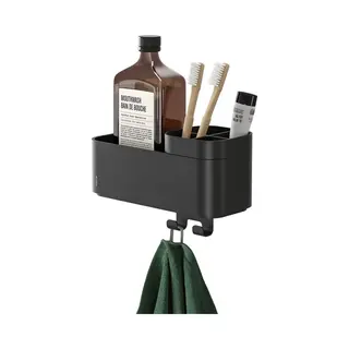 Tiger 2-Store - Doucherek Met Handdoekhaak En Tandenborstelhouder - Zonder Boren Met TigerFix - 25 Cm - Zwart