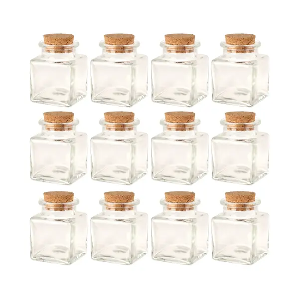 Bellatio Design Flesjes Met Kurk Dop - Set 12x - Transparant - Glas - 50 Ml - Hobby/Diy - Bedankje thumbnail