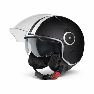 Vinz Helmets Vinz Arenas Jethelm Met Zonnevizier - Scooterhelm Retro & Motorhelm Retro - Gestreept - Mat Zwart - M