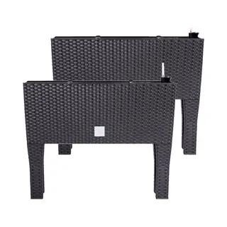 Prosperplast Bloembak/plantenbak Op Poten Rato - 2x Stuks - Met Irrigatiesysteem - Antraciet - 60 X 25 X 46 Cm