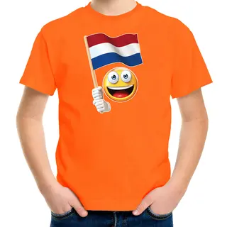 Bellatio Decorations Emoticon Holland / Nederland - Landen T-shirt - Oranje - Voor Kinderen - Kleding 110/116
