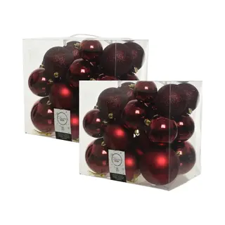 Decoris 52x Stuks Kunststof Kerstballen Donkerrood (oxblood) 6-8-10 Cm - Onbreekbare Plastic Kerstballen