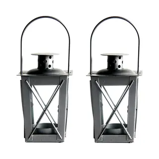 Fancy Flames Tuin Lantaarn/windlicht - 2x Stuks - Ijzer - Zilver - 7, 5 X 7, 5 X 11 Cm - Tuinverlichting - Kaarsenhouders - Lantaarns