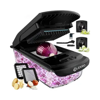 Lekro Multifunctionele Groentesnijder - Handmatige Uiensnijder - Zelfreinigende Mandoline - Zwart