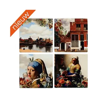Heinen Delfts Blauw Onderzetters Vermeer Kleur - Keramiek - Set Van 4