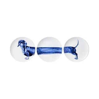 Heinen Delfts Blauw Wandbord (set 3 Stuks) Teckel - Keramiek - Blauw - 26 X 26 X 0 Cm (BxHxD)