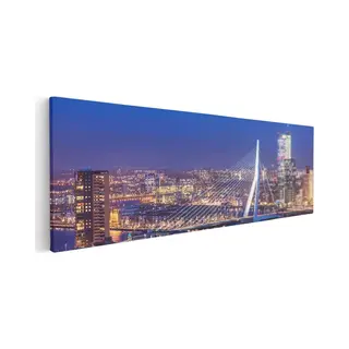 Artaza Canvas Schilderij Rotterdamse Skyline Met De Erasmusbrug - 60x20 Cm - Wanddecoratie Woonkamer - Schilderijen - Muurdecoratie