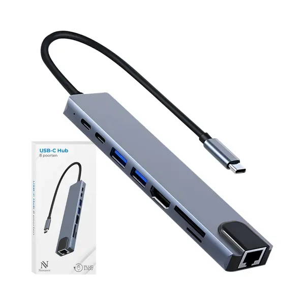 Nuvance Usb C Hub - Hdmi 4K - Splitter - Docking Station - Micro & Sd Kaart Lezer - Ethernet - Usb C Laptop Opladen thumbnail