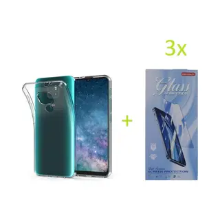 ZtAccessoires Hoesje Geschikt Voor, Motorola Moto G9 Play & E7 Plus Transparant Tpu Silicone Soft Case + 3X Tempered Glass Screenprotector