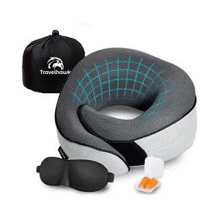 Travelhawk Nekkussen - Luxe Reiskussen - Memory Foam - Nekkussen Vliegtuig, Auto, Bus, Trein En Camping - Nek Kussens - Grijs