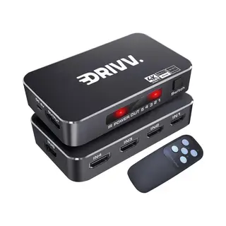 Drivv. Hdmi Switch 5 Poorts - 4K 60Hz - Afstandsbediening - Automatisch Schakelen - Zwart
