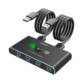 Sounix Usb 3.0 Switch - Kvm-Switch - 2 Pc's Delen 4 X Usb 3.0 Poorten - Aluminum - Usb 3.0 Switch 4 Usb Apparaten Aansluiten Op 2 Computers/Laptops