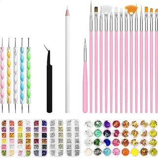 Evvie© Nail Art Kit Xxl - Nail Art Penselen Met Dotting Tools - Pincet - Strass Steentjes - Rhinestones - Nagel Folie - Diamantjes – Strass