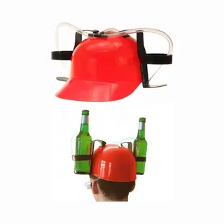 Drinkhelm - Kunststof Bouwhelm Voor 2 Blikjes Of Flesjes - Rood