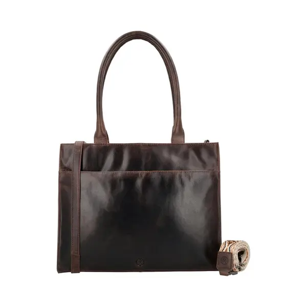 Hide & Stitches Next Navajo Laptoptas 14 Inch - Schoudertas - Shopper - Laptopvak - Leren Dames Tas - Donkerbruin thumbnail
