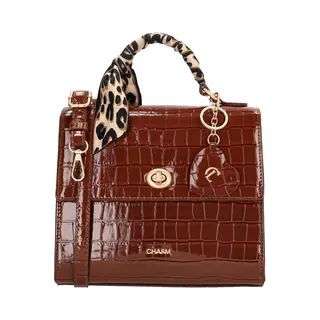 Charm London Knightsbridge Handtas - Schoudertas - Crossbody - Overslag - Lak - Croco - Dames Tas - Bruin