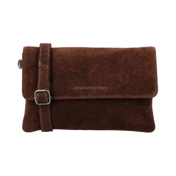 Hide & Stitches Brazos Schoudertas - Clutch - Crossbody - Suede - Leer - Leren Dames Tas - Donkerbruin thumbnail