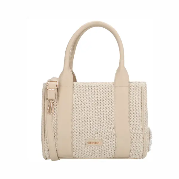 Charm London Capri Handtas - Schoudertas - Rietlook - Gestreept - Bag Charm - Dames Tas - Beige. thumbnail