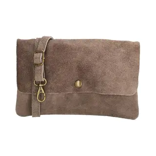 Charm London Mariëlle Schoudertas - Crossbody - Suede - Drie Vakken - Magneetsluiting - Verstelbare Band - Dames - Leren Dames Tas - Taupe