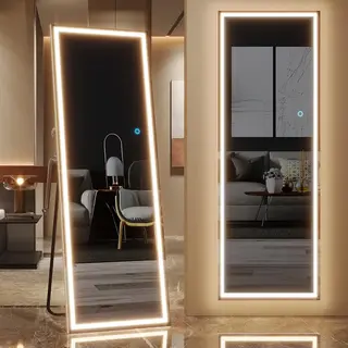Sensahome Staande Spiegel Met Led Verlichting - Naadloos -Passpiegel - Spiegel Zonder Lijst - Dimbaar - 50x160cm