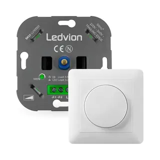 Ledvion - Led-dimmerschakelaar, Led 3-250 W/Alogenen, 3-300 W, Witte Afdekking, Fasesnijd, Inbouw-draaidimmer, Led-draaidimmer