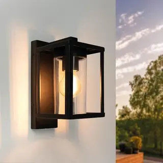Ledvion - Led-wandlamp Met Sensor, Dimbaar, E27 Fitting, IP44, Zwart En Vierkant, Buitenlamp