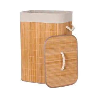 Infinity Goods Bamboe Wasmand Met Deksel - Wassorteerder - Wasbare Katoenen Waszak - Handvatten - 72 Liter - Natuurlijk Bruin