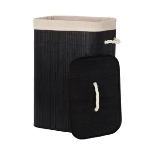Infinity Goods Wasmand Met Deksel Zwart - Bamboe - Wassorteerder - Wasbare Katoenen Waszak - Handvatten - 72 Liter - Zwart