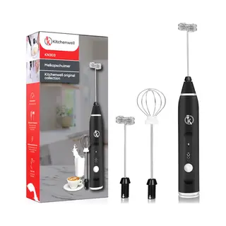 Kitchenwell Elektrische Melkopschuimer - Melkopschuimer Handmatig - Melkopklopper - 3 Snelheden - Zwart