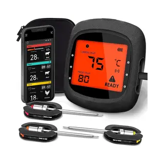 MostEssential Pro-3 Digitale Vleesthermometer - Bbq Thermometer - App - Bluetooth 5.0 - 100M Bereik - Inclusief 3 Meetsondes & Luxe Opberghoes