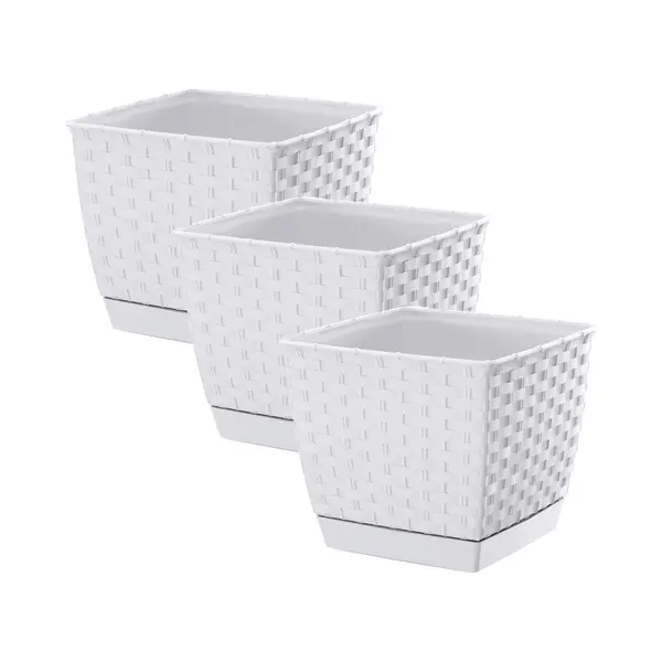 Prosperplast Plantenpot/bloempot - 3x - Rotan Kunststof - 19 X 16 Cm - Wit thumbnail