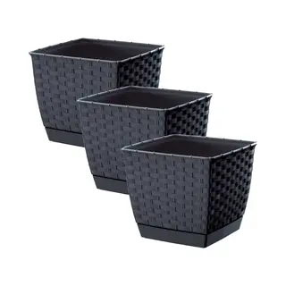Prosperplast Plantenpot/bloempot - Set Van 3x Stuks - Rotan Kunststof - 19 X 16 Cm - Antraciet