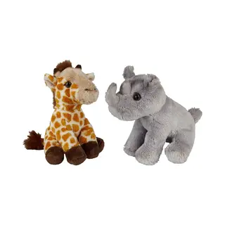 Ravensden - Safari Dieren Knuffels - 2x Stuks - Neushoorn En Giraffe - 15 Cm