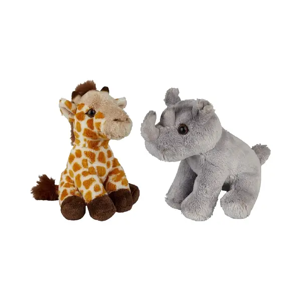 Ravensden - Safari Dieren Knuffels - 2x Stuks - Neushoorn En Giraffe - 15 Cm thumbnail